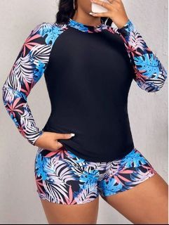 SHEIN Swim SPRTY Plus Tropical Print High Neck Bikini Swimsuit (2XL)
