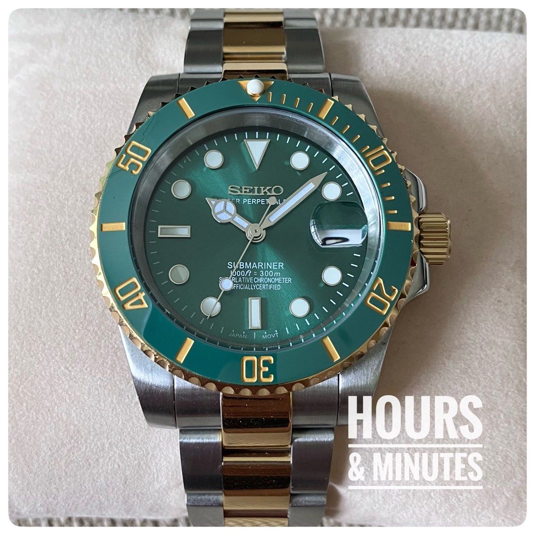 Submariner Steel Gold Green automatic watch Seiko mod Men s Fashion Watches Accessories Watches on Carousell