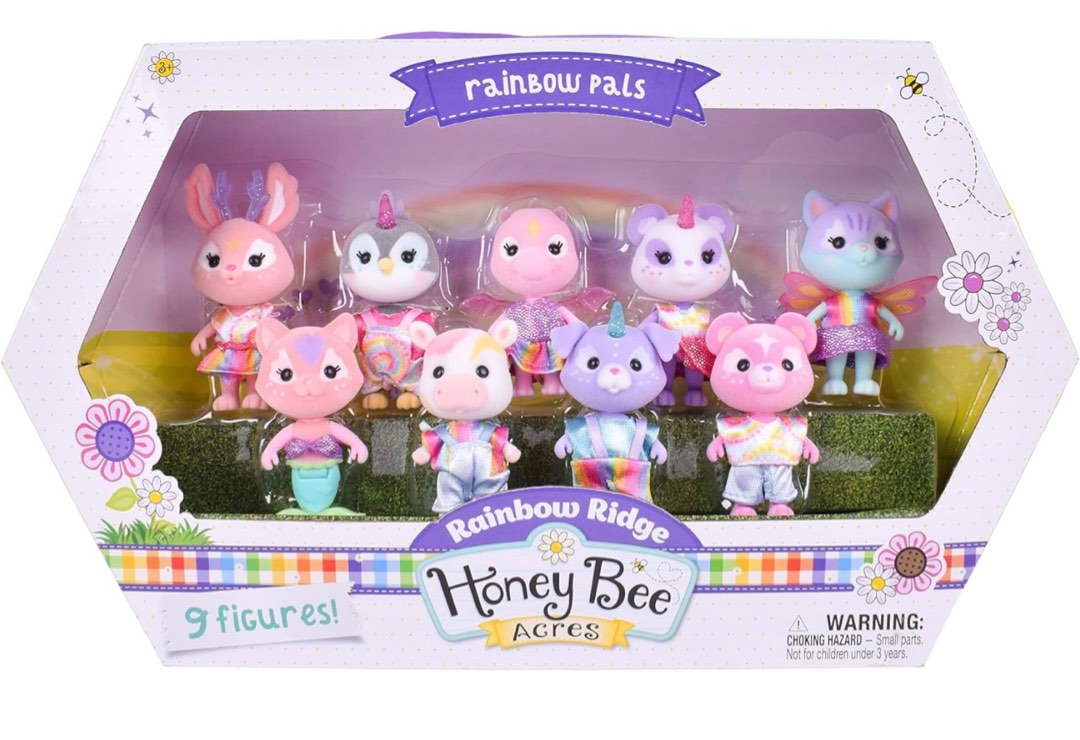 Honey Bee Acres Rainbow Ridge Unicorn Family Toy Figures – 4 Posesble Flocked Dolls With Removable Clothes