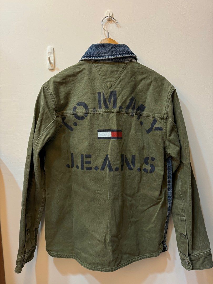 Tommy Hilfiger Tommy Jeans back print cargo mix denim jacket in khaki XS