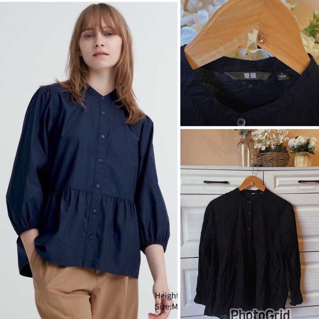 Uniqlo Black Puffed Blouse, Women's Fashion, Tops, Blouses on Carousell