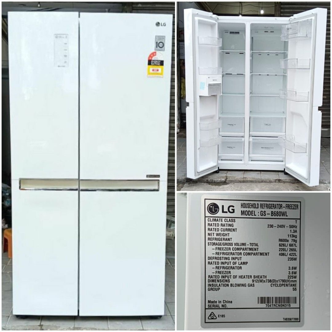 Used LG inverter 2 side by side doors fridge 687L, refrigerator peti