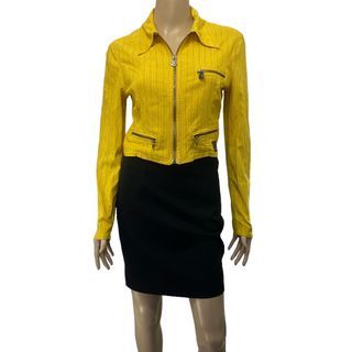 Versace Jeans Couture Vintage Yellow Striped Medusa Hardware Jacket