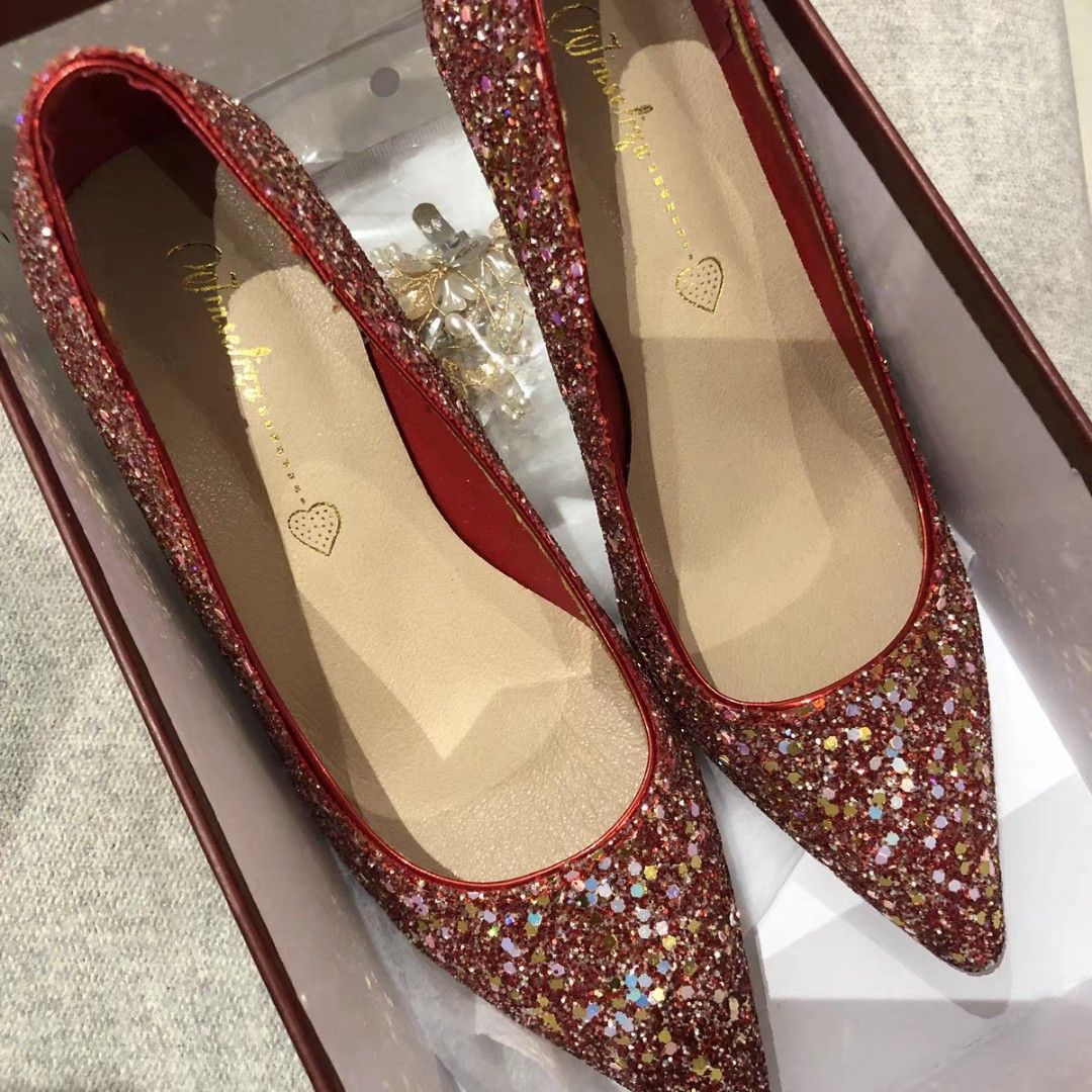 Red glitter cheap wedding shoes
