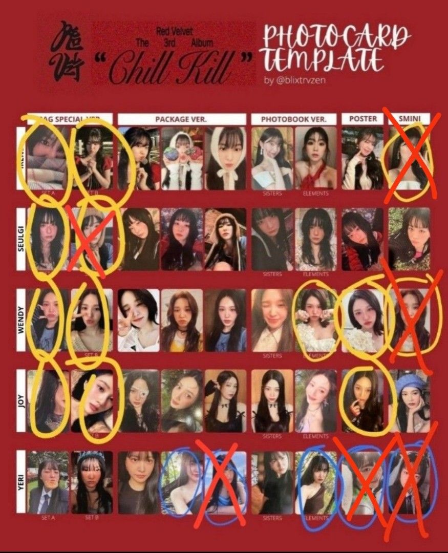 wtt red velvet chill kill photocard yeri irene seulgi wendy joy