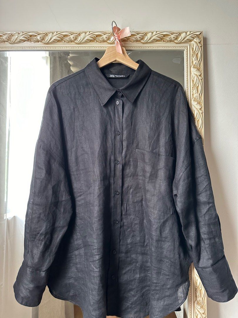 XL Zara Linen Shirt, Women's Fashion, Tops, Shirts on Carousell