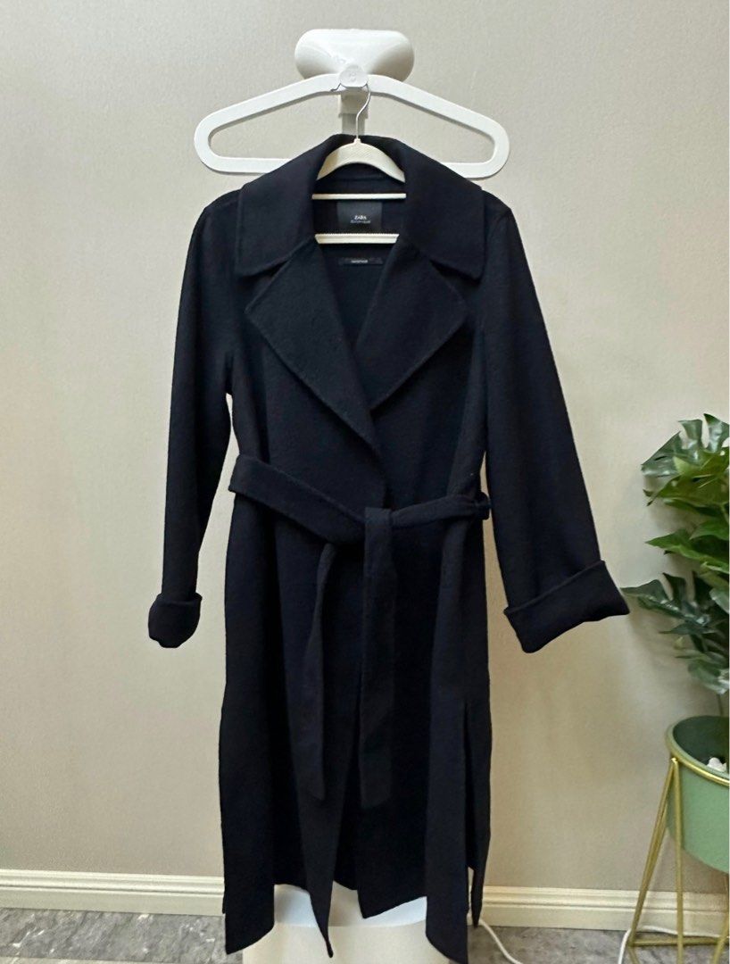 Zara black wrap coat store