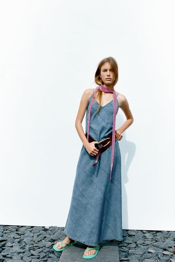 Denim midi cheap dress zara