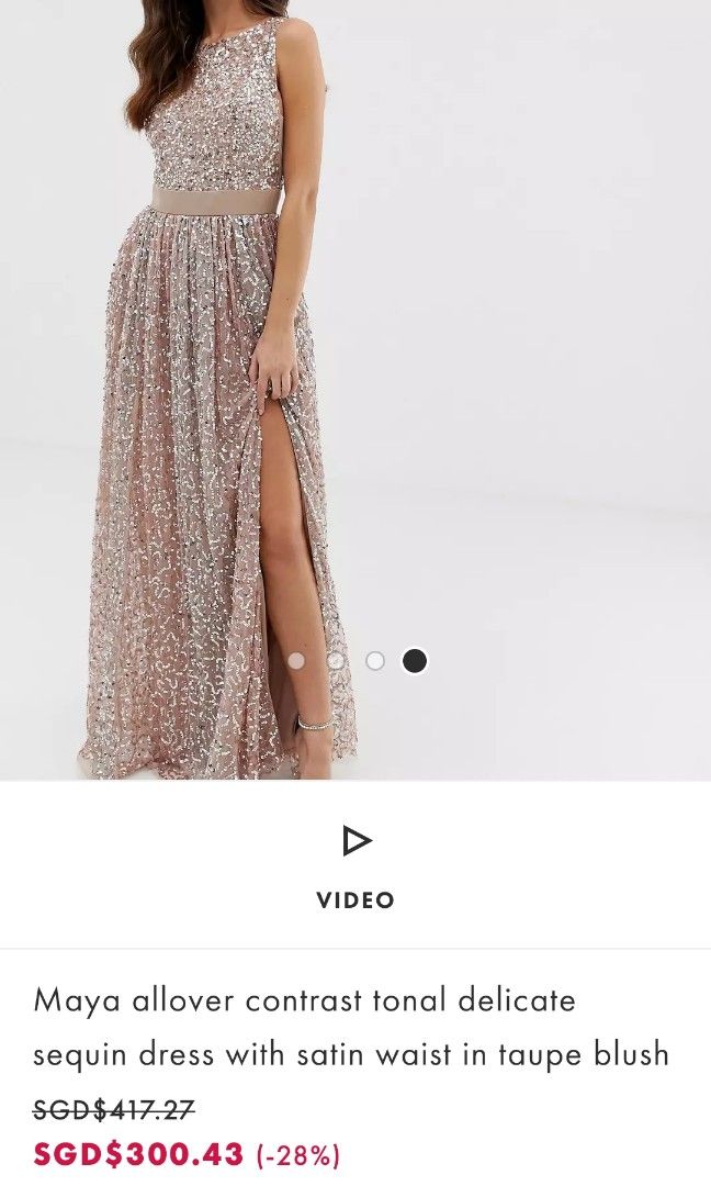 Maya allover contrast tonal delicate sequin dress with satin waist in taupe blush deals