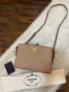 FWRD Renew Prada Saffiano Lux Odette Crossbody Bag in Brown