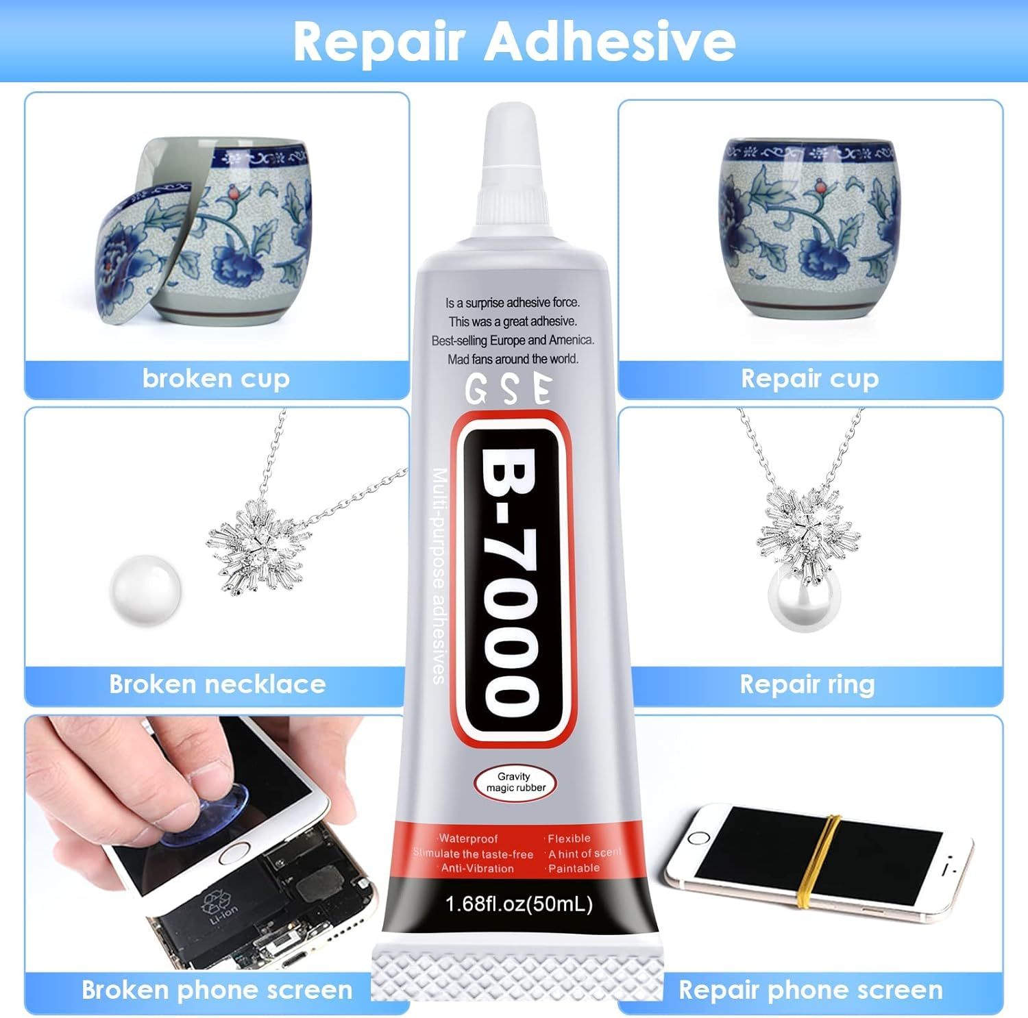B7000 Jewelry Glue, 4PCS X 25ML B-7000 Clear Super Glue Multi-Function  Glues Transparent Industrial Adhesive for Phone Repair Jewelery Making  Crafts