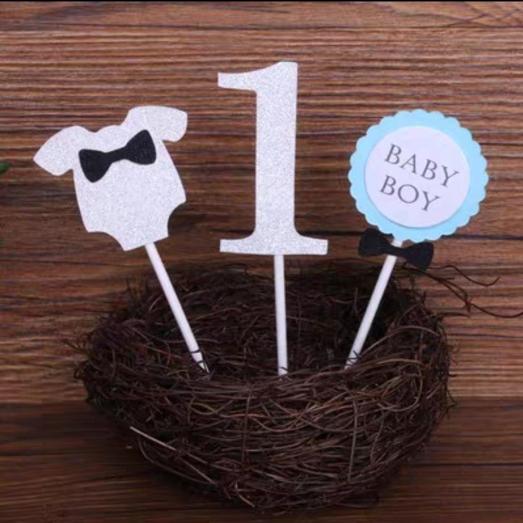 Baby Boy Happy Birthday Cake Topper Decoration Sign 1 year old month