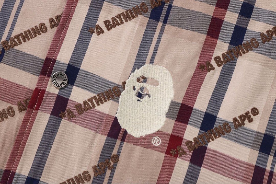 BAPE A BATHING APE LOGO CHECK PATTERN COACH JACKET, Men's Fashion