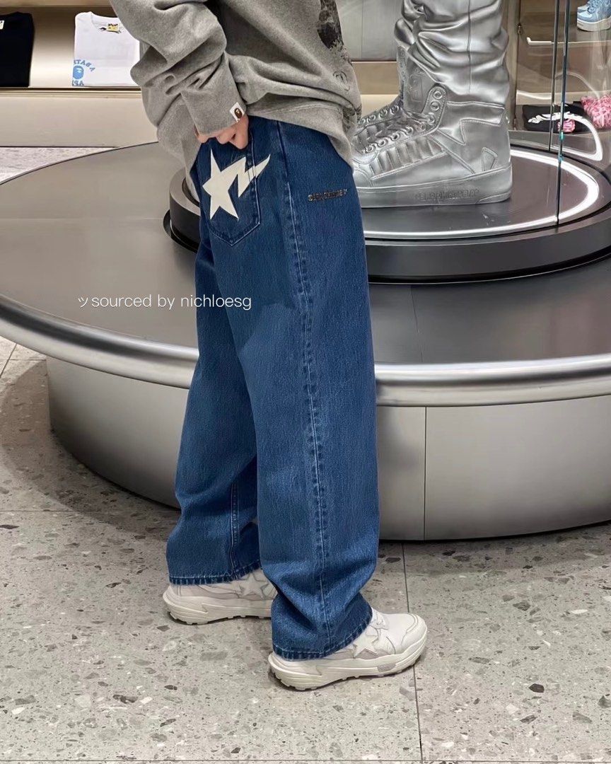 BAPE METAL LOGO PIN DENIM PANTS, Men 