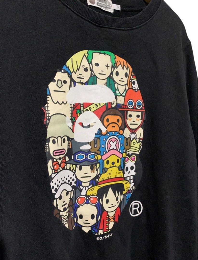 Bape X One Piece sweatshirts Fesyen Pria Pakaian Baju Luaran di Carousell