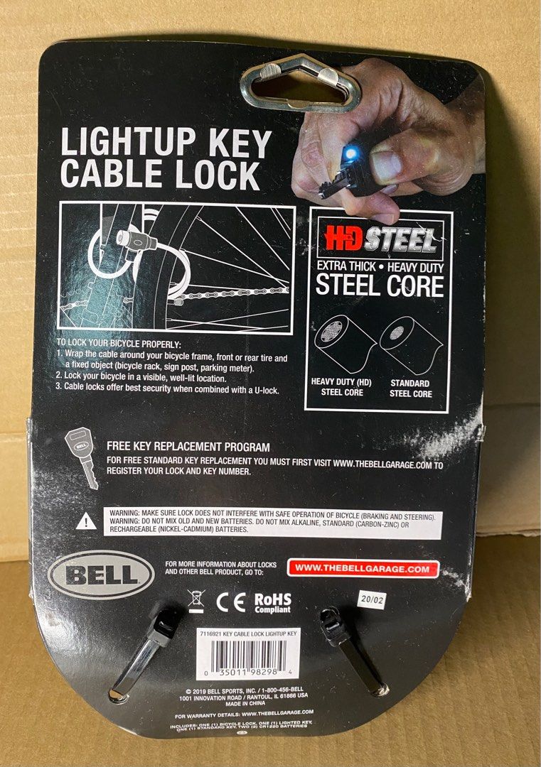 Bell cable lock store with lighted key