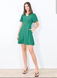 BNWT Nicola Button Dress in Green
