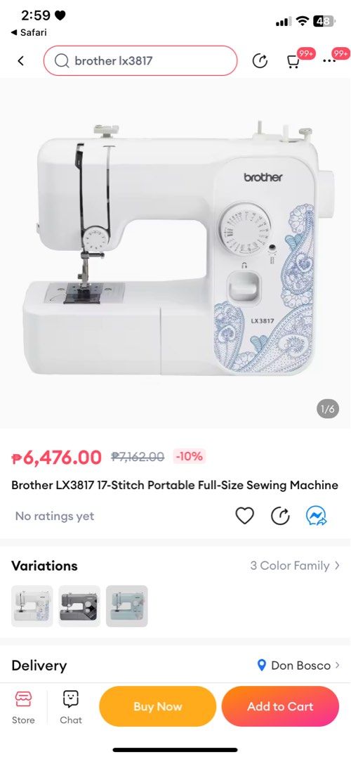 Lx3817 17-stitch Portable Full-size Sewing Machine, White - Sewing