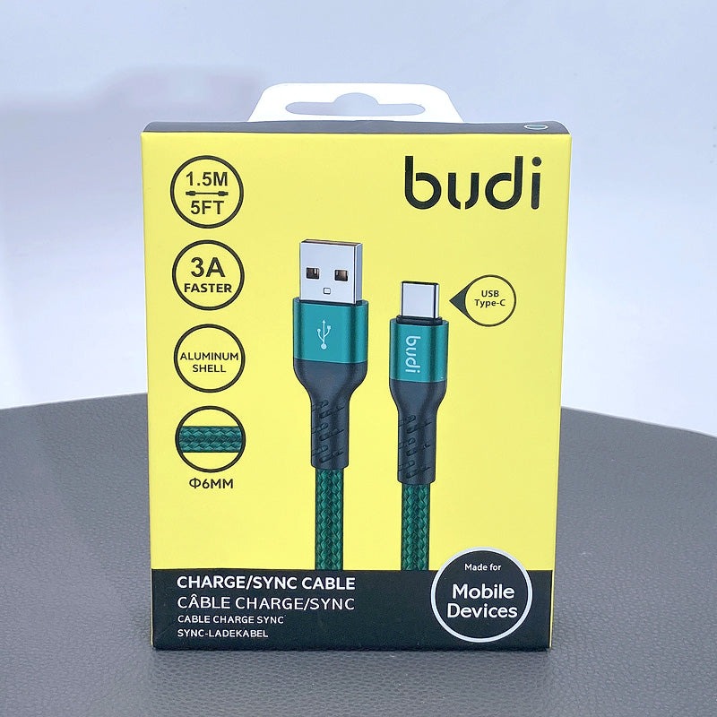 Budi 1.5m 3A TypeC cable 3A Faster Aluminium Shell, Mobile Phones
