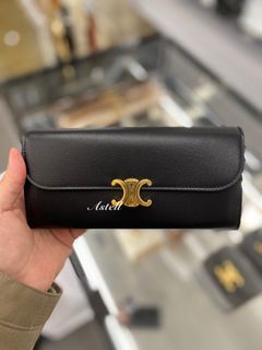CELINE Shiny Smooth Lambskin Small Triomphe Wallet Black 1301238