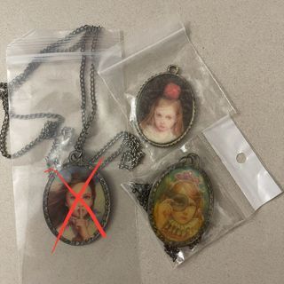 Costume jewellery pendants. Portraits of girls. Doll house room artwork for Barbie doll