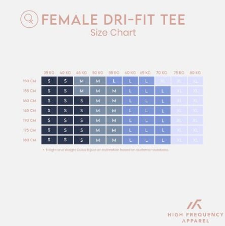 Dri fit women's new arrivals shirt size chart