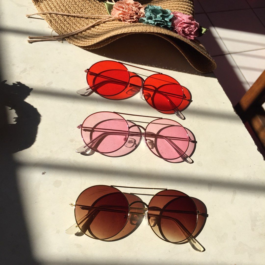full pink round top bridge retro thin frame tipis women sunglasses