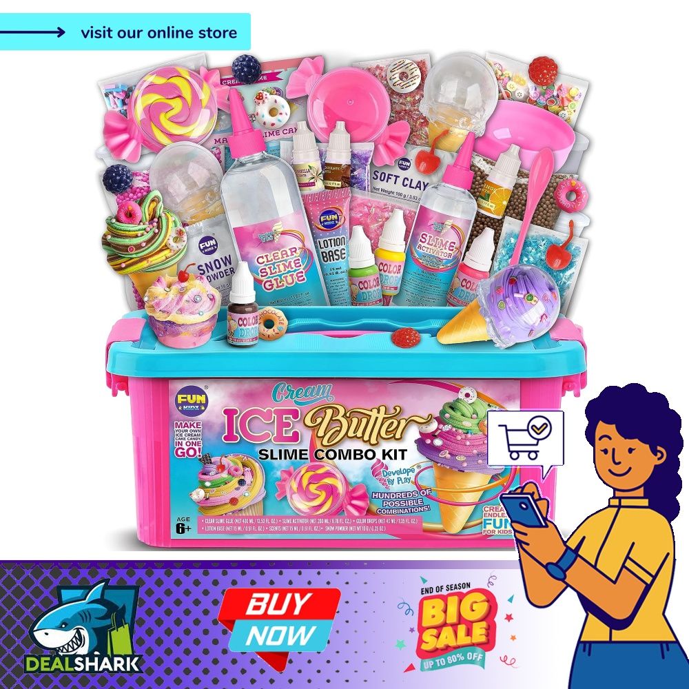 Fun Kidz gift butter slime kit for girls 10-12, funkidz ice cream fluffy  slime making