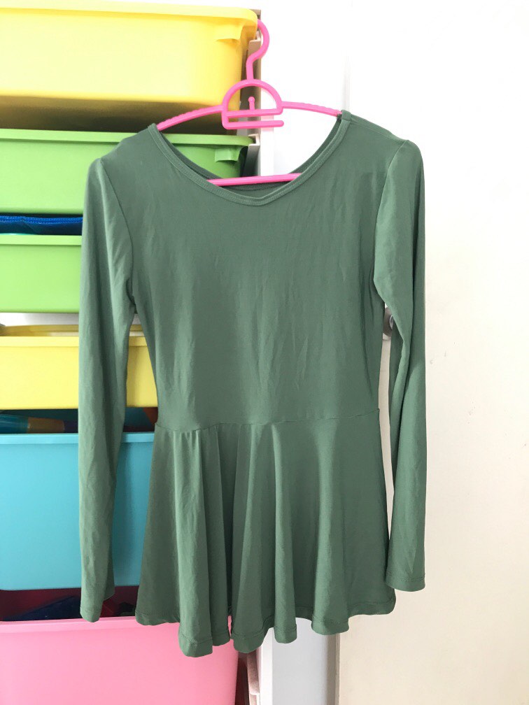 Pearl Green Cotton Peplum Top
