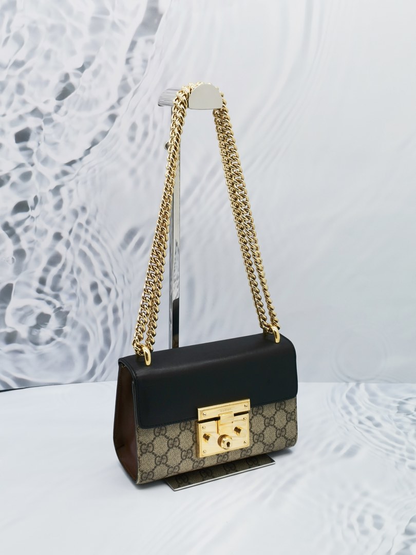Gucci padlock embossed 2025 leather tote in black