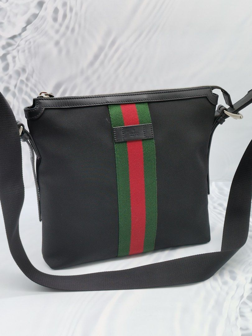GUCCI WEB SMALL CROSSBODY MESSENGER BAG IN BLACK TECHNO CANVAS WITH ZIP