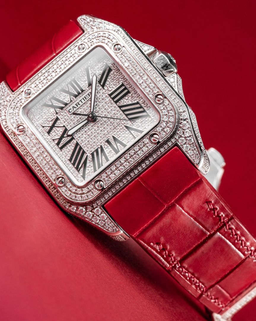 Cartier watch clearance red leather strap