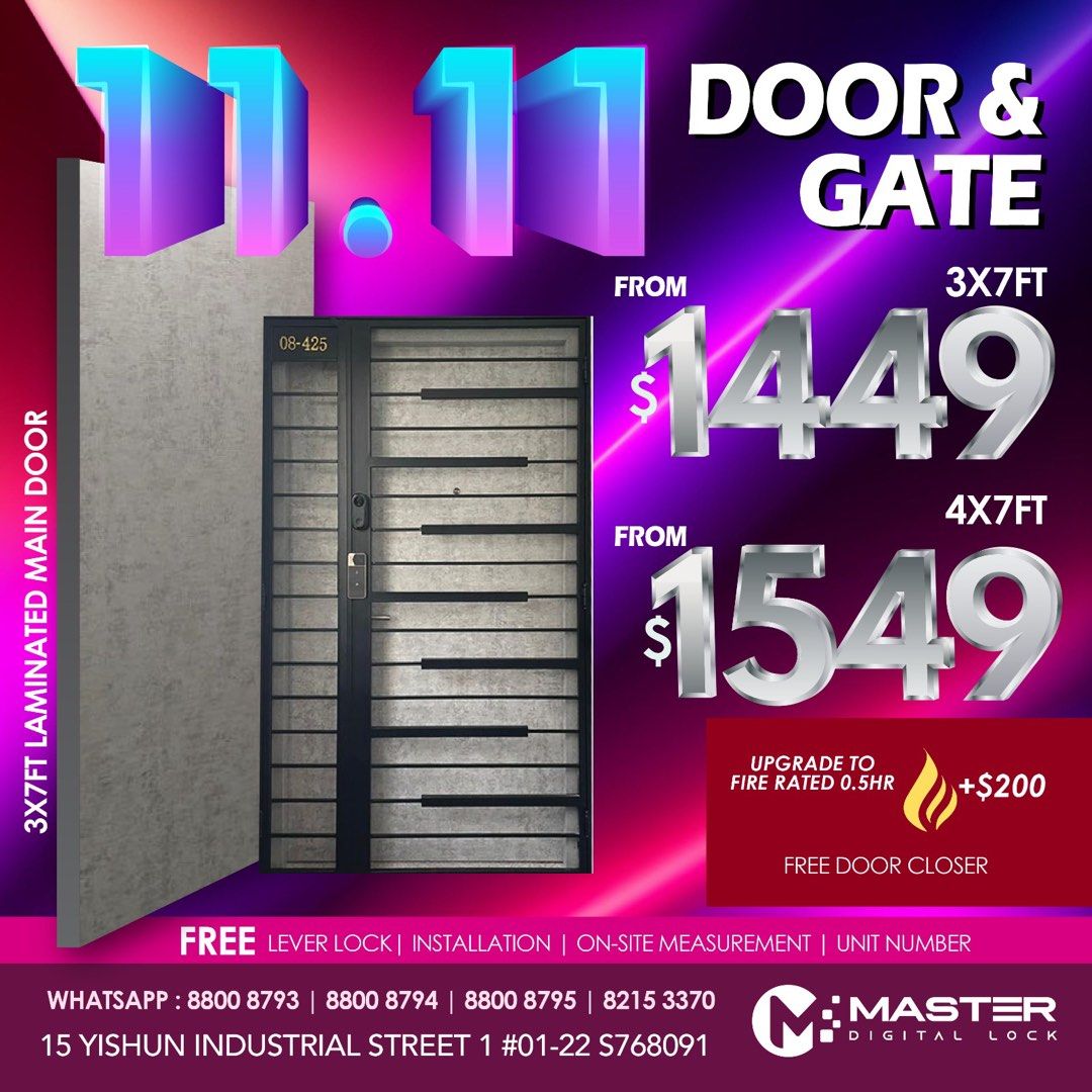 HDB MAIN GATE AND DOOR WITH DIGITAL LOCK BUNDLE AS OPTION. Full range