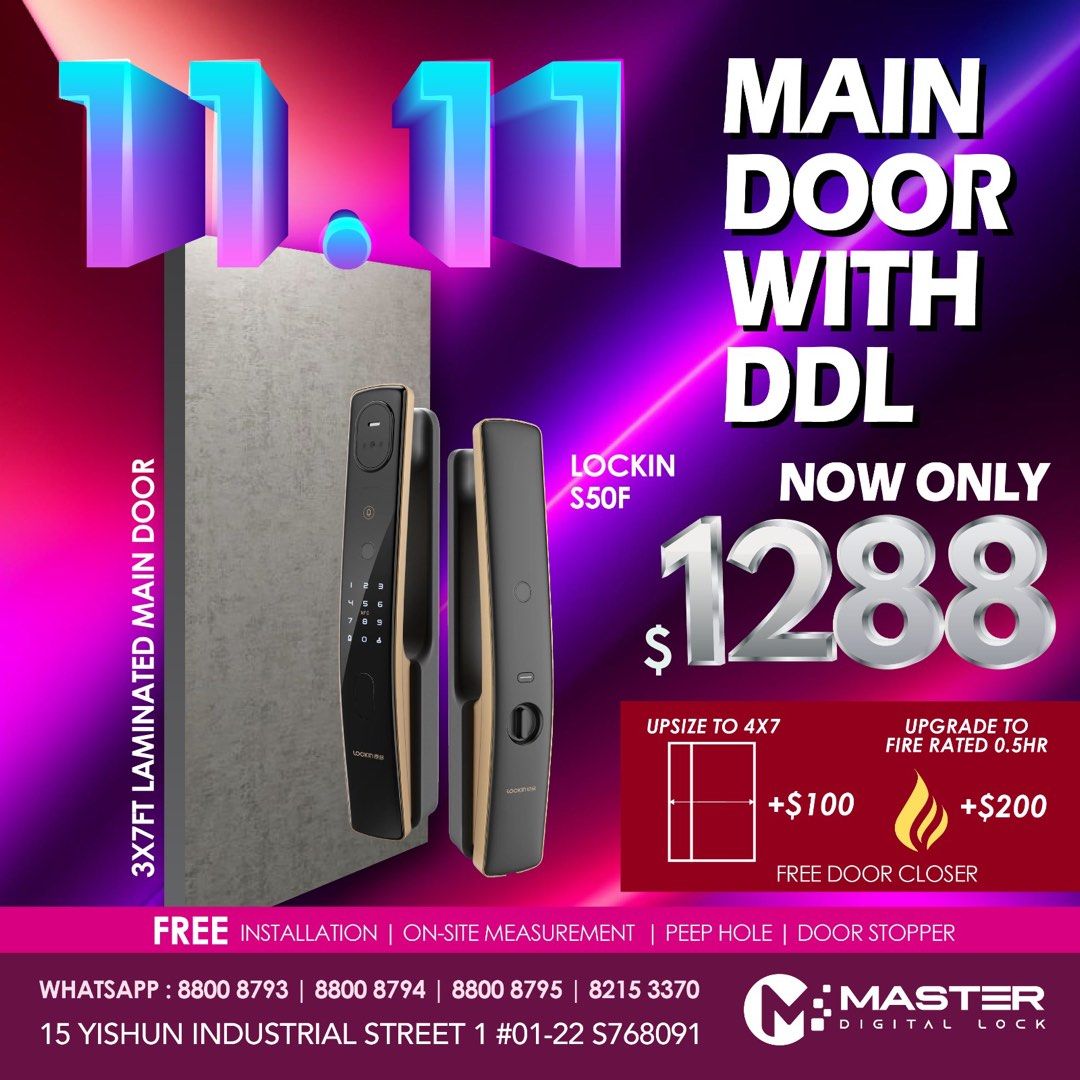 HDB MAIN GATE AND DOOR WITH DIGITAL LOCK BUNDLE AS OPTION. Full range