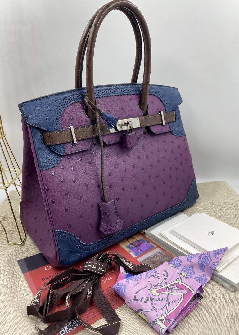 Hermes birkin 30 ostrich purple, Luxury, Bags & Wallets on Carousell