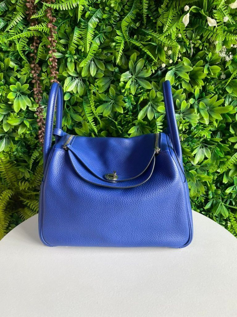 Authentic Hermes Lindy 30 in electric blue Clemence PHW