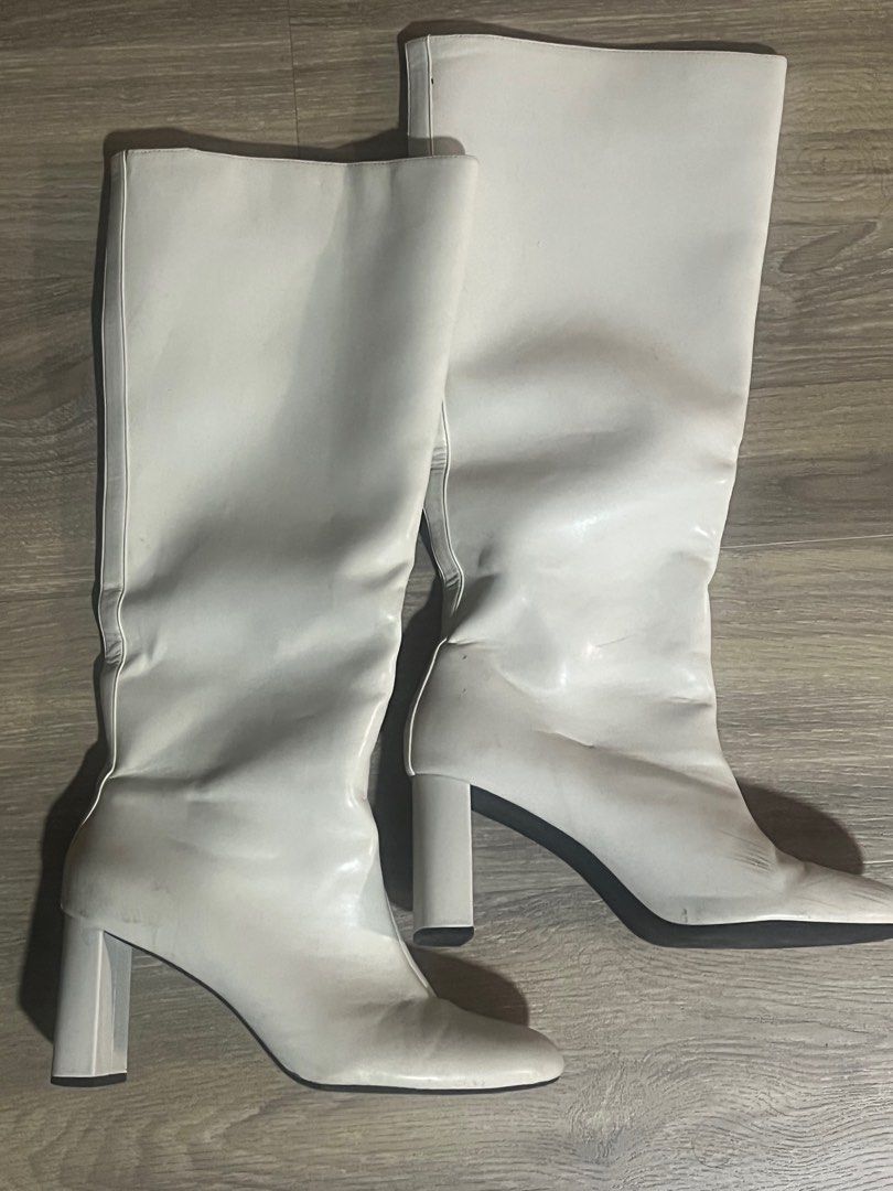 White leather knee boots online
