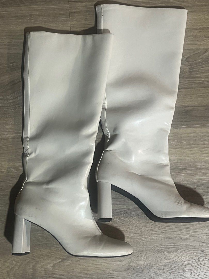 White tall leather boots online