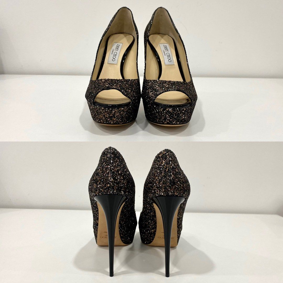 JIMMY CHOO JEANETTE BRONZE MIX GLITTER SIZE 40 HEELS 237037208