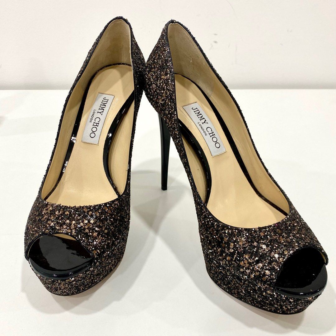 JIMMY CHOO JEANETTE BRONZE MIX GLITTER SIZE 40 HEELS 237037208