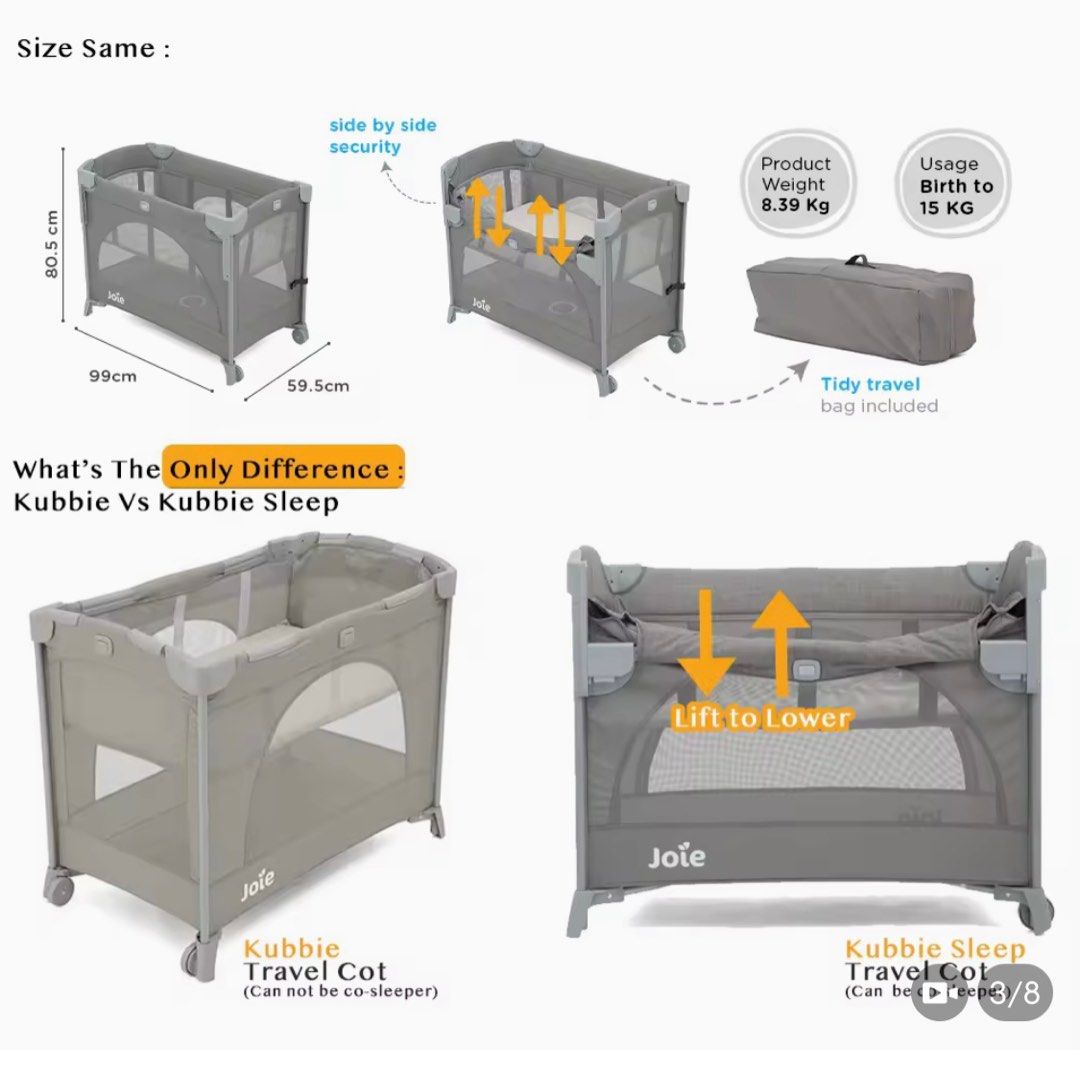 Joie Kubbie Travel Cot, Babies & Kids, Baby Nursery & Kids Furniture