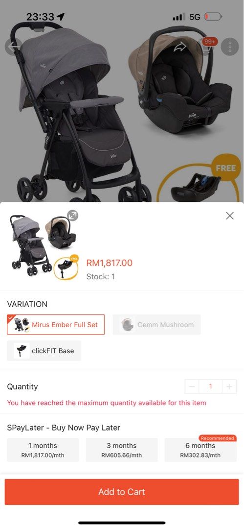 Harga joie top stroller