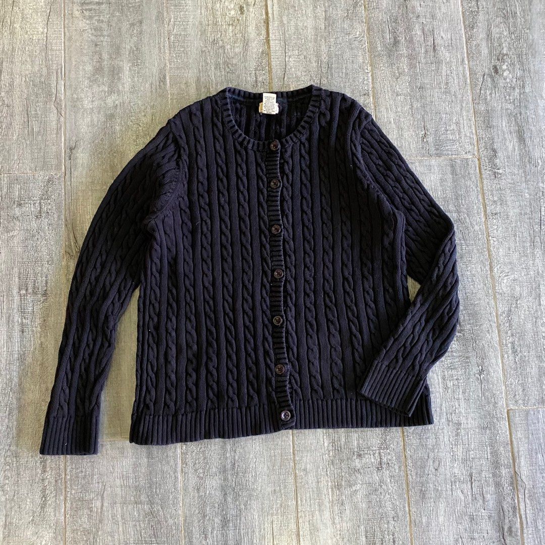 LL Bean Rope Knitted Sweater Plain Black heavy knit