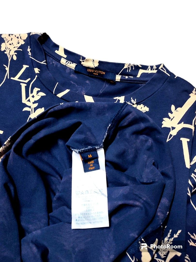 Louis Vuitton Navy Blue Leaf Discharge Printed Cotton Crewneck T-Shirt L Louis  Vuitton