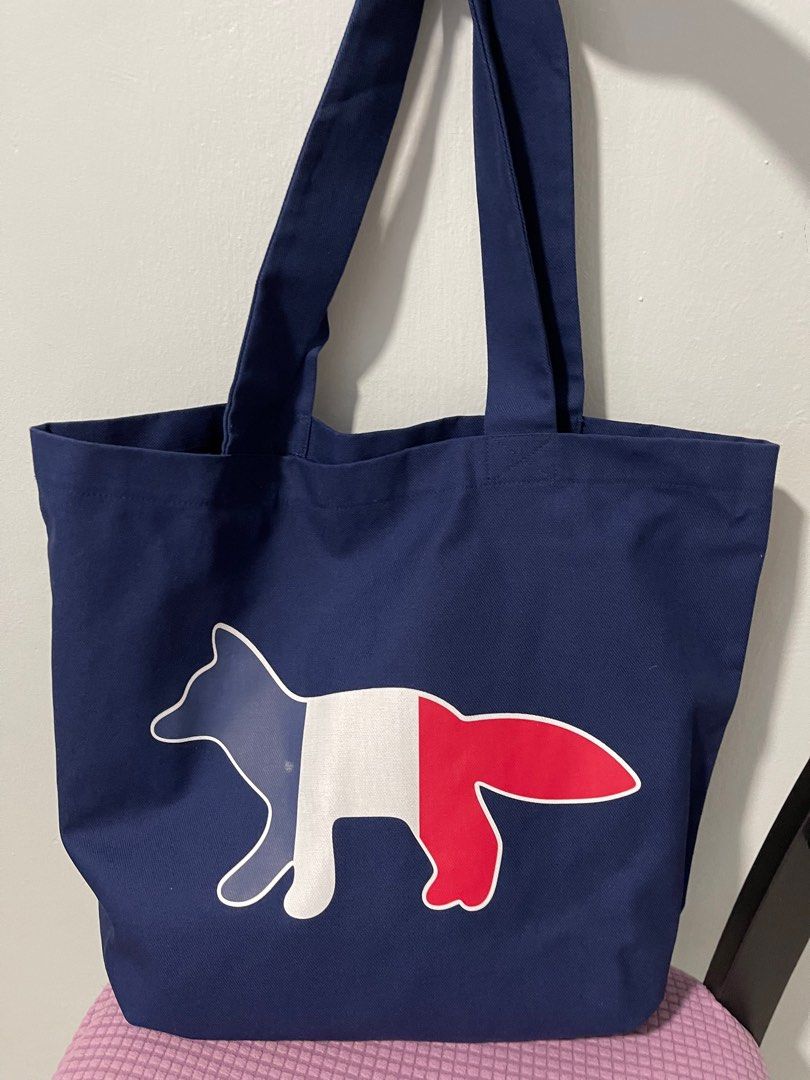 Maison Kitsune Tricolor Fox Tote Bag Navy Luxury Bags
