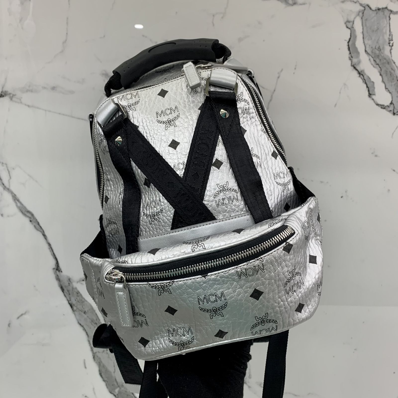 MCM MINI BACKPACK BUMBAG 2 IN 1 SILVER BAG 237034967 WE Luxury