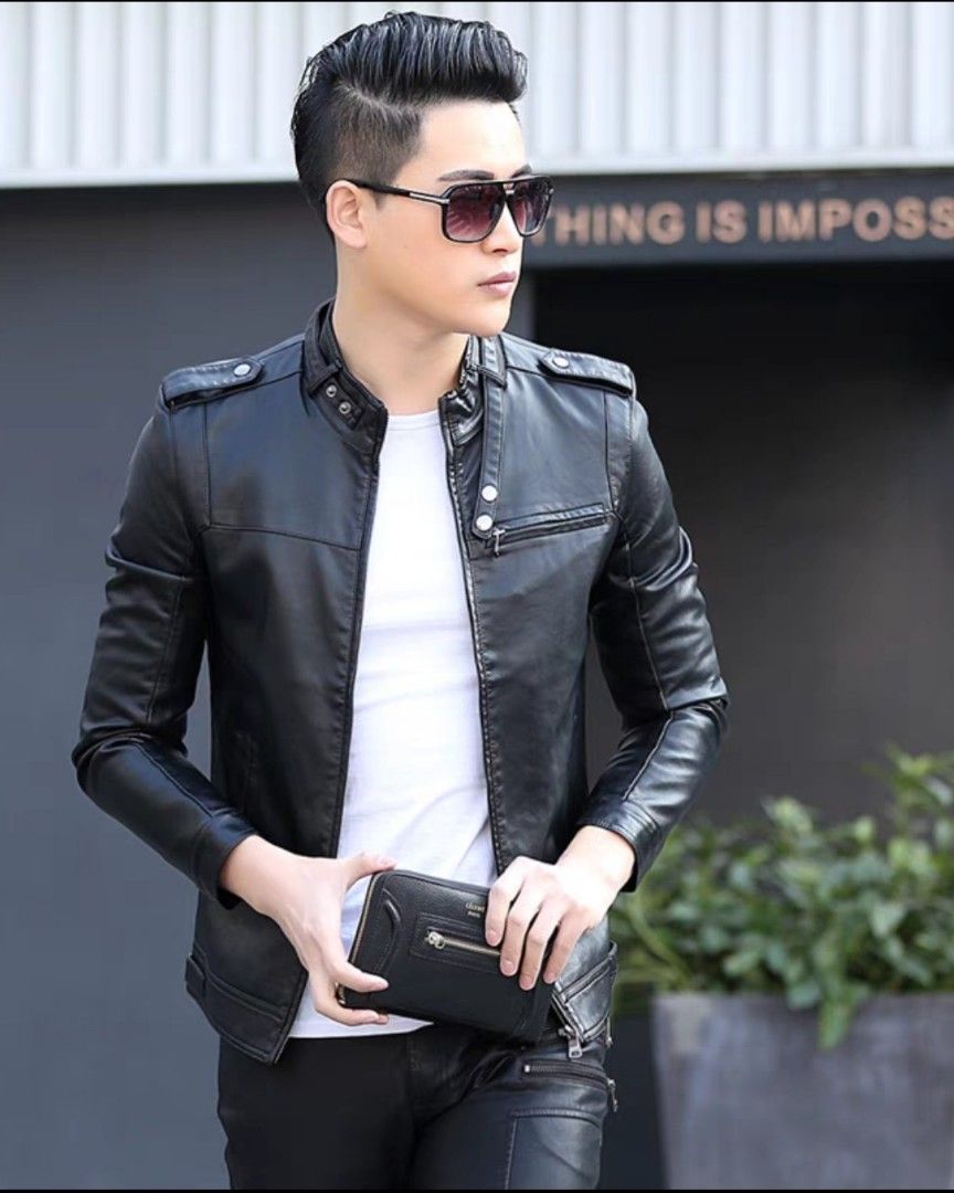 Casual black leather outlet jacket