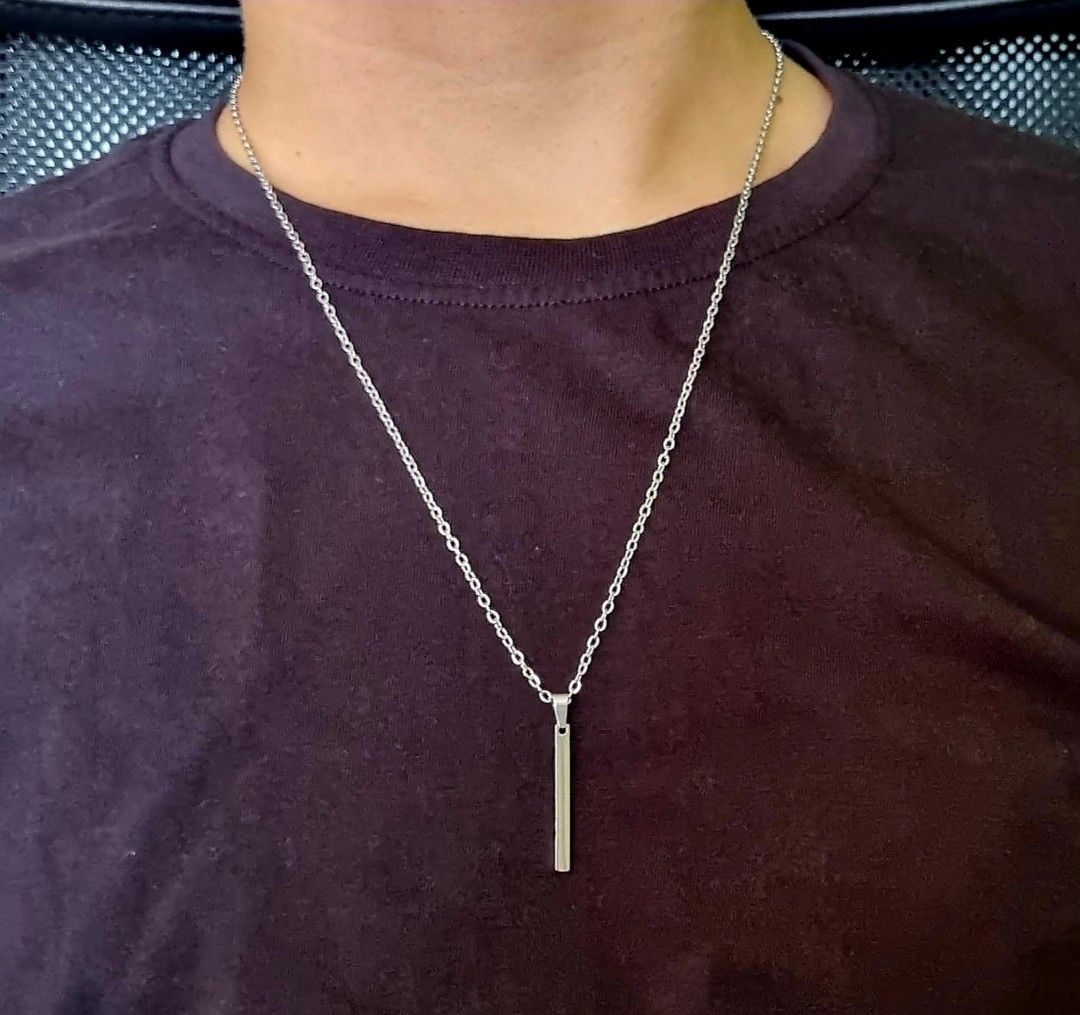 Korean Stainless Steel Necklace Men Long Bar Pendant Birthday