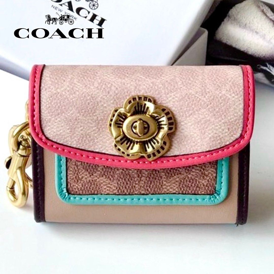 New Coach Original 89409 Mini Parker Bag Charm in Colorblock Signature Canvas Men Wallet Mini Coin Purse Wallet with Full Set of Coach Package