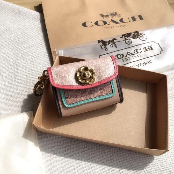 New Coach Original 89409 Mini Parker Bag Charm in Colorblock Signature Canvas Men Wallet Mini Coin Purse Wallet with Full Set of Coach Package